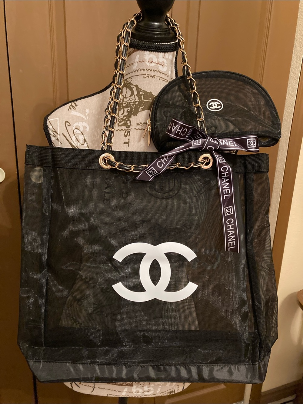 CHANEL Mesh Tote/Shoulder Bag and Cosmetic/Makeup Bag NIP